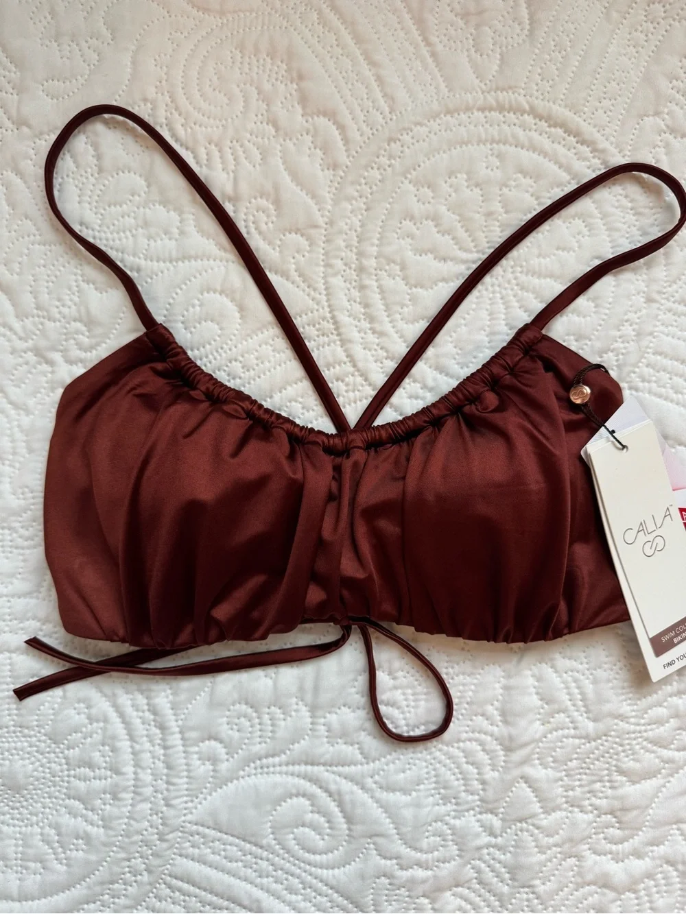 NWT CALIA by Carrie Underwood Ruched Tie Back Bikini Top